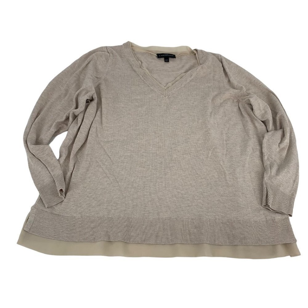 * Lane Bryant Light Sweater Tan Chiffon Trim V Neck Size 22/24
